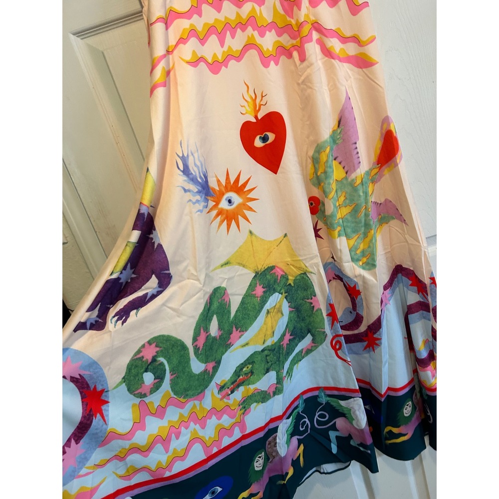 Vibrant Wimsiegoth Mythical Creature Print Maxi Dress Multi XL Smocked Back - Picture 5 of 8